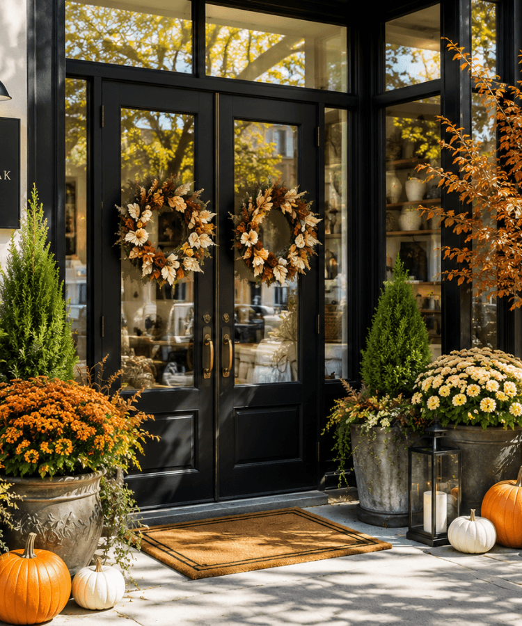 Business Entry A business entrance styled with beautiful fall decor and foliage